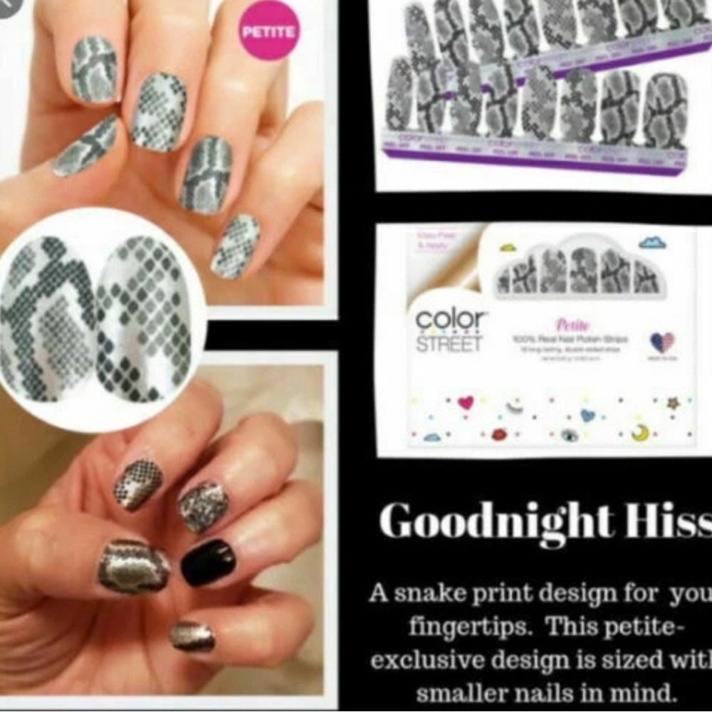 Color Street Metallic Snake Print Nail Strips - Silver & Black Petite
